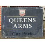 A large vintage printed tin Ushers pub sign for The Queens Arms