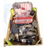 A box containing a quantity of silver plated and other items including assorted cutlery, etc.