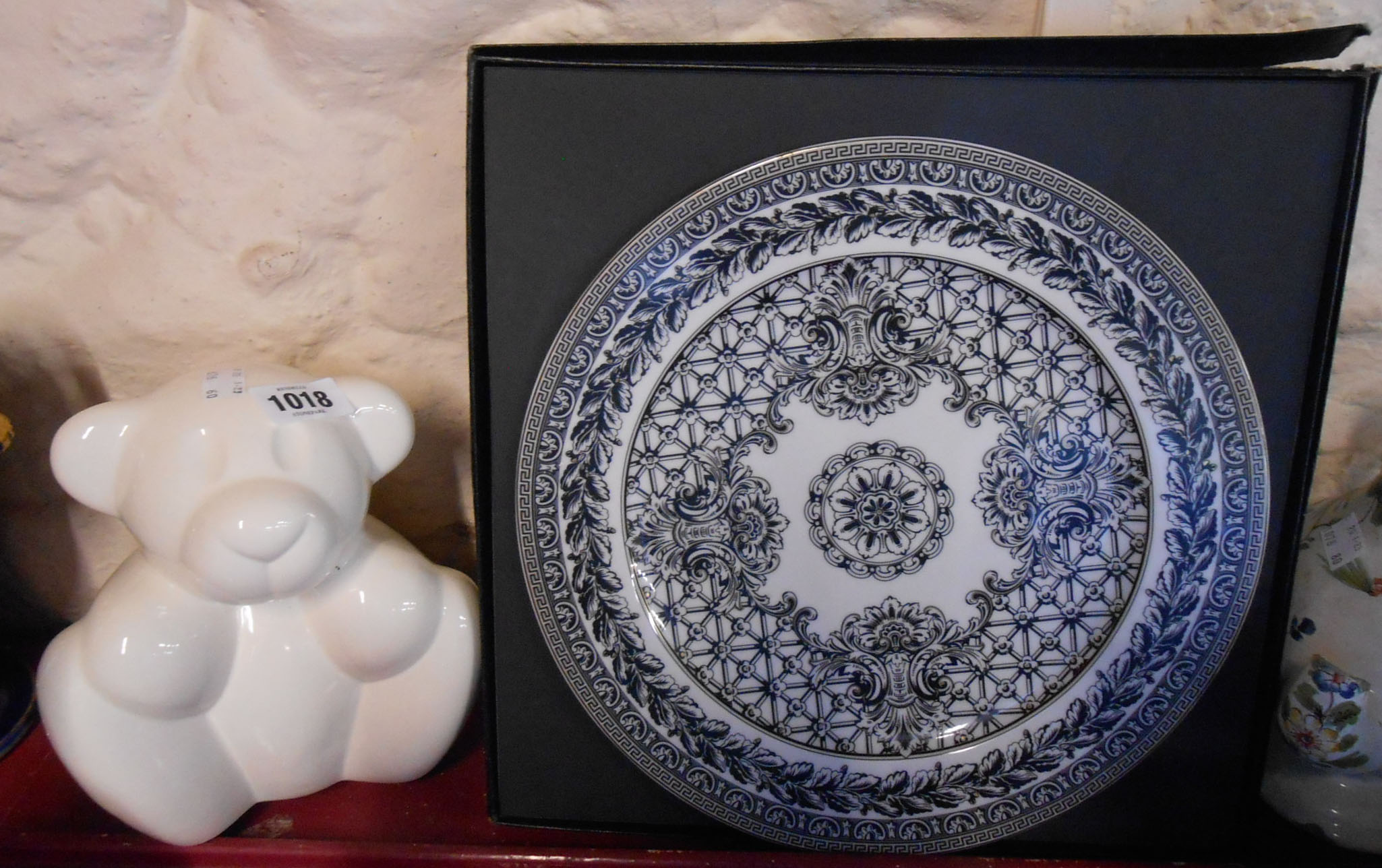 A Rosenthal Versace design plate in original box - sold with a Royal Boch ceramic teddy bear model