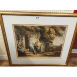 After George Morland: a gilt framed mezzotint, depicting 18th Century country folk with