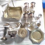A box containing a small quantity of silver plated items including marrow scoop, cake basket and