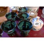 A selection of studio pottery items including Dartington pottery preserve jar, set of five Cliff
