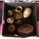 A box containing a quantity of treen and other wooden items