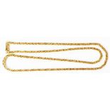 An import marked 375 (9ct.) gold fancy box-link neck chain with safety clip to clasp