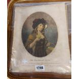 A pair of unframed coloured antique oval image engravings, one entitled 'The Young Florist', the