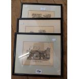Three matching framed monochrome prints, all depicting views of Guys Hospital, Southwark