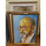 A gilt framed oil on board portrait of a bearded gentleman wearing glasses - sold with Stephanie
