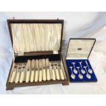 A cased set of six silver plated teaspoons with cast terminals commemorating Falklands war victory -