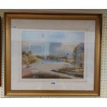 J.M. Boyd: a gilt framed watercolour, depicting a river landscape with rowing boat crew - signed