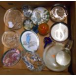 A box containing a quantity of assorted paperweights including Dartington, etc.