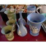 Four Wedgwood blue Jasper vases of various form - sold with three similar green Jasper examples