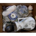 A box containing a quantity of assorted ceramic and glass items