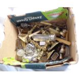 A box containing a quantity of silver plated and other metalware items including knife rests and