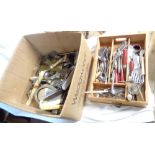 A box containing a large quantity of assorted silver plated and other cutlery, etc.