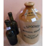 A Price Bristol stoneware flagon with black ink stamp for H. Spooner, Botanical Brewer, Worcester (