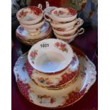 A Paragon bone china part tea set in the Rockingham pattern comprising six trios, milk and sugar and