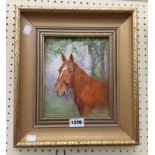 Colin Rowarth: a gilt framed oil on board portrait of a chestnut horse - signed and dated 1976