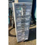 A Bisley fifteen drawer filing cabinet with chromed handles