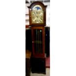 A modern Fenclocks of Suffolk mahogany longcase clock, the 28cm brassed arched dial with moon phase,