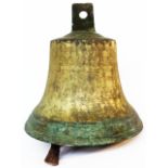 A large antique phosphor bronze bell with wrought iron clapper