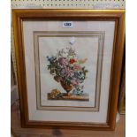 A set of four gilt framed hand coloured floral study etchings, all depicting bouquets in pedestal