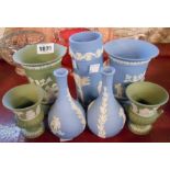 Four Wedgwood blue Jasper vases of various form - sold with three similar green Jasper examples