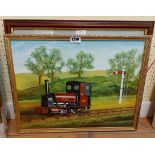 Jack Heaton: a gilt framed oil on board, depicting the Welsh narrow gauge locomotive 'Elidir' -