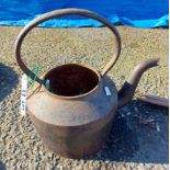 A large old cast iron kettle (no lid) - sold with a flat iron