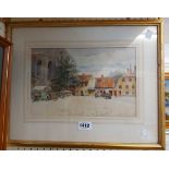 A gilt framed watercolour, depicting a French rural town scene - unsigned