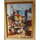P.F. Steare: a vintage framed oil on board entitled 'Fishermans' Beach, Teignmouth' - signed and