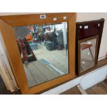 A modern pine framed bevelled oblong wall mirror - sold with a smaller gilt framed wall mirror and a