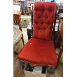 A Victorian mahogany part show frame nursing chair with button back burgundy velour upholstery,