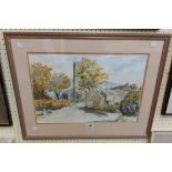 Rosemary Sturdy: a framed watercolour, depicting a view of Widdecombe-in-the Moor with St. Pancras