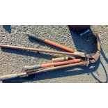 A pair of vintage garden loppers and a hedge hook - sold with three garden tools comprising hoe,