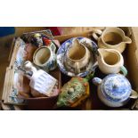 A box containing a quantity of assorted ceramic items including Art Deco sea lion bookends, Spode