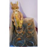A small quantity of 1960's pheasant decorated drinking glasses - sold with a large resin figure