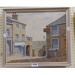 †P. David Ellis: a framed oil on canvas, depicting The Black Bull Hotel in Howarth, Yorkshire -
