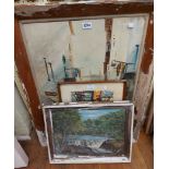 Five assorted framed pictures comprising Adrian Williams: three local scene oils on board, a