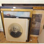 A selection of framed and unframed antique monochrome engravings and other pictures including