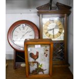 A reproduction polished wood cased drop dial wall clock - sold with a vintage style wall clock, both