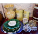 A selection of assorted ceramic items including majolica leaf plate, Masons Ironstone jug, etc.