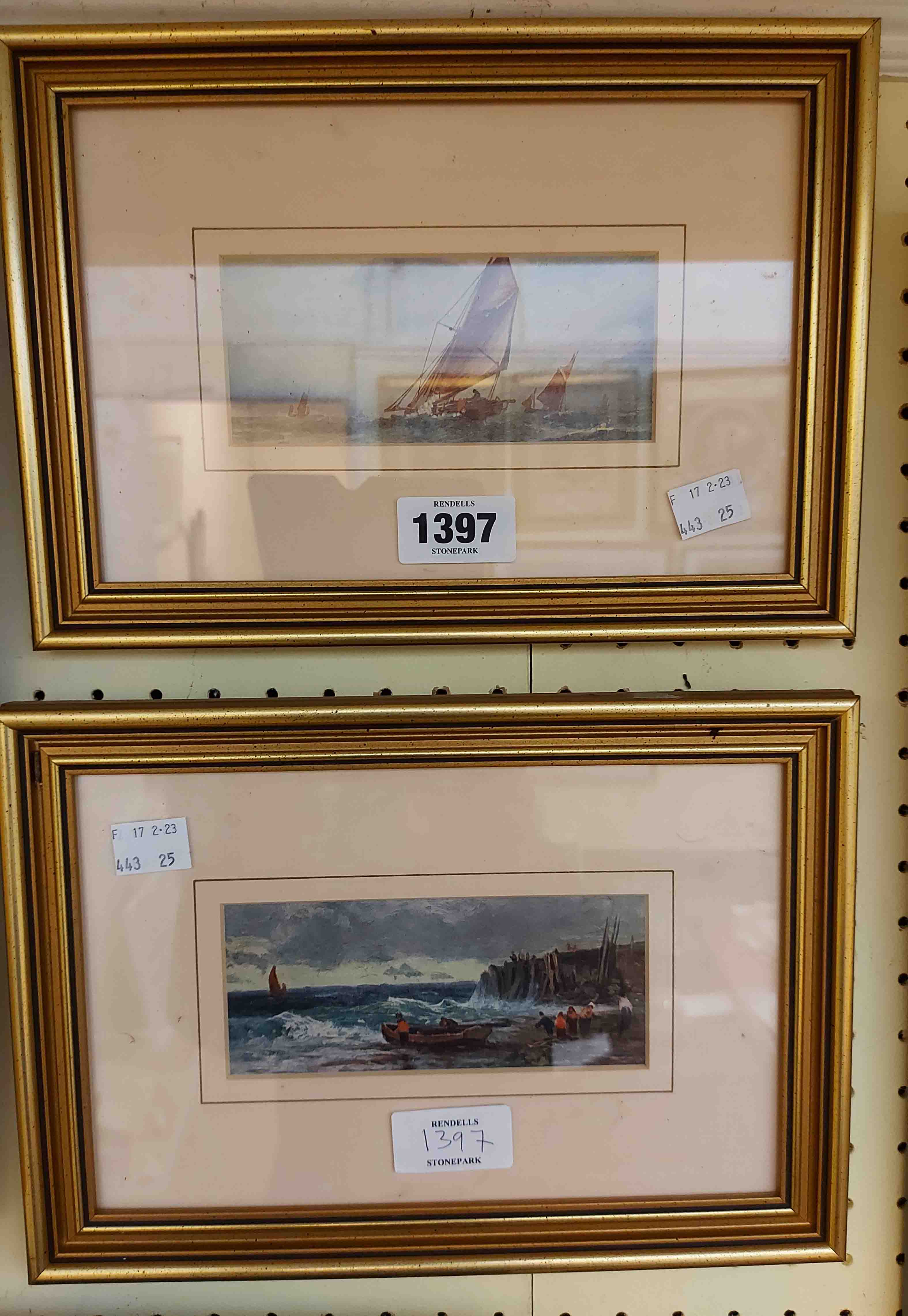 A pair of gilt framed small format coloured maritime prints