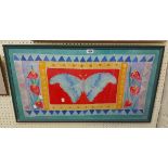 Zoe Nash: a painted framed silk screen print, depicting a butterfly within a decorative border -