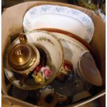 A box containing a quantity of assorted ceramic items including Coalport Ming Rose fruit bowl, etc.