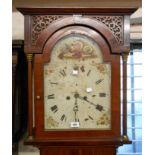An early 19th Century mahogany, oak and strung longcase clock, the 33cm painted arched dial with