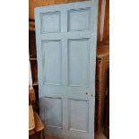 A 2.20m old country house six panel door with turquoise painted finish - by repute from Lupton