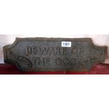 A cast iron Beware of the Dog sign