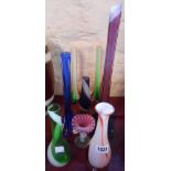 A small quantity of assorted coloured glassware including Victorian jack-in-the-pulpit vase, bud