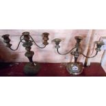 An old silver on copper candelabrum (silver heavily rubbed) - sold with a similar silver plated