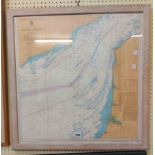 A framed vintage coloured nautical navigation map of Dover Strait - 'under supervision of D.W.